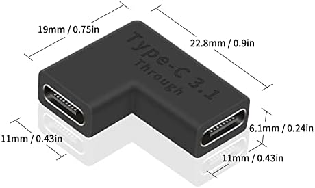 Duttek USB C spojnica, 10GBbps USB C Ženka na ženski adapter, USB 3.1 Pravi ugao tipa C adapter Priključak Podrška Brzi punjenje i