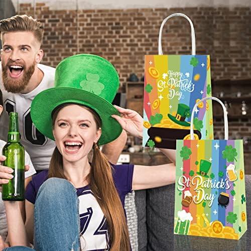 Dnevne poklon torbe, 12 kom 4 dizajna Shamrock Green Kraft poklon torbe, irska djetelina Rainbow Party Favorit Goodie Tretirajte torbe