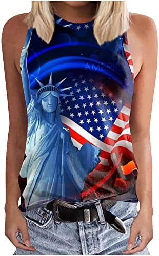 Košulje 4. jula Žene, patriotska košulja Crewneck Memorijalni dan Američka zastava Na vrhu Ležerne prilike bez rukava