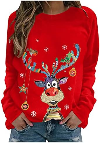 Božićne dukseve Žene dugih rukava Džajleni pulover Ležerne prilike slatke košulje