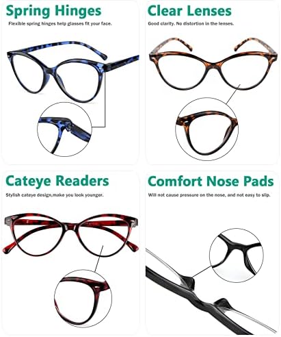 Okažite naočale za oči sa 4 paketa za žene Cateye čitatelje +2,00