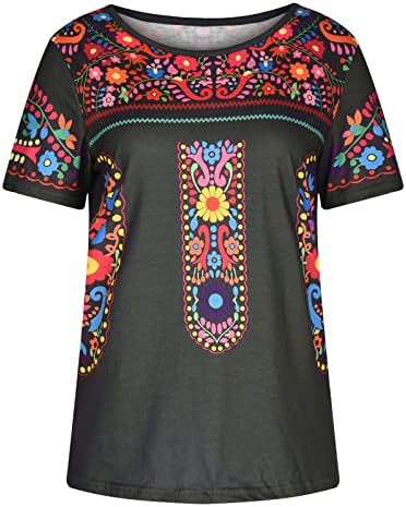 Zapadne majice za žene Vintage labave Fitting Tops Aztec etničke kratke rukave ljetne bluze Top Casual Fashion Tee
