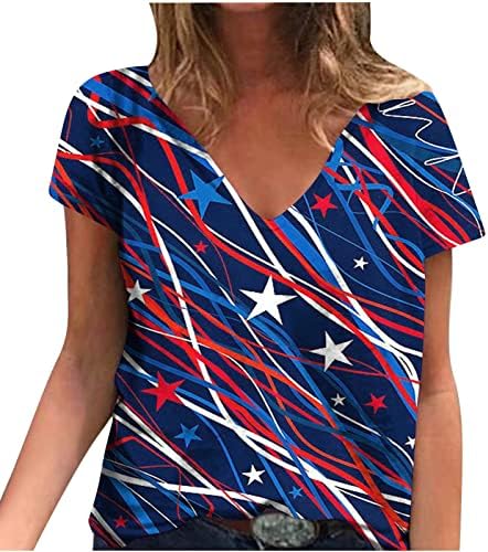 Ženske majice V izrez kratki rukav Američka zastava Ispiši vrhove ljetne ležerne majice Grafički modni tunički tee bluze