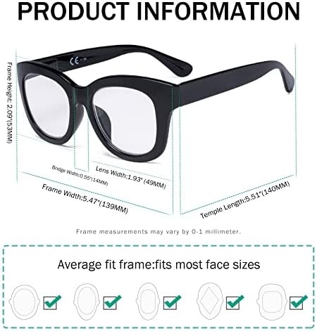 Okažite 10% na 5 pakovanja Žene Retro prevelike naočale za čitanje i 4 pakete Dame Overselizirani čitači dizajnera kvadrata +2,25