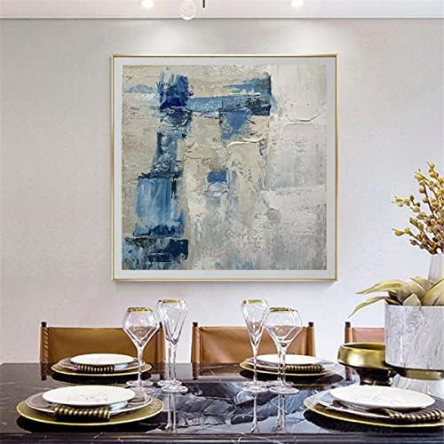SHOUJIQQ ručno oslikana Umjetnost teksturirana uljana slika-apstraktna slika nožem plava kvadratna pozadina moderna umjetnička djela velike veličine na platnu slika za dekor trijema dnevne sobe, Neuramljena , 50X50Cm