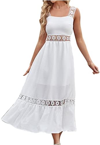 Ženska casual duga haljina Ljeto Čvrsto boje bez rukava bez rukava Sling Maxi haljina Elegantna jednostavna cvjetna plaža