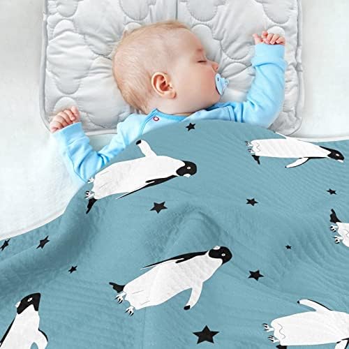 Swaddle pokrivač pinguins Stars Pamučni pokrivač za dojenčad, primanje pokrivača, lagana mekana prekrivačica za krevetić, kolica, raketa, 30x40 u, plavoj boji