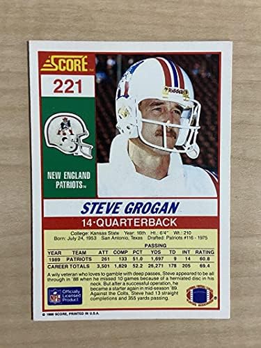 Steve Grogan New England Patriots potpisali su autogramenu 1990 rezultata 221 W / COA