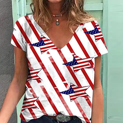AUSYST AMERIČKE ZASTAVE Grafičke masice za žene 4. jula Stripske pruge tiskane patriotske majice v vrat kratkih rukava