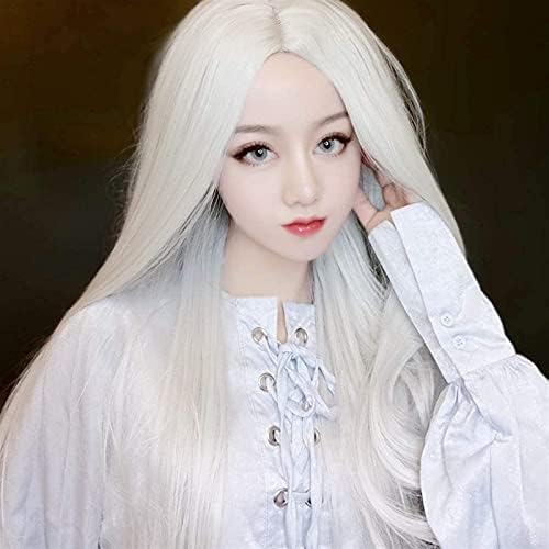 Xzgden Hair Replacement Wig, Evropa i Amerika realistična srebrno Bijela Split duga ravna kosa odijelo za muškarce i žene Anime Cos