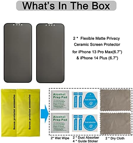 SOOPUR 2-paket fleksibilna mat Zaštita ekrana za privatnost za iPhone 13 Pro Max / iPhone 14 Plus 6.7 Inch, Anti-Glare Anti-Fingerprint Shatter Proof Full Coverage Ceramic folija